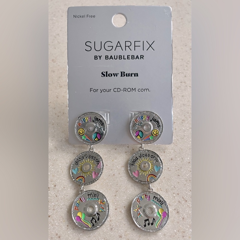 Sugarfix by Baublebar Slow Burn CD Music Dangling Earrings 80s 90s Fun!